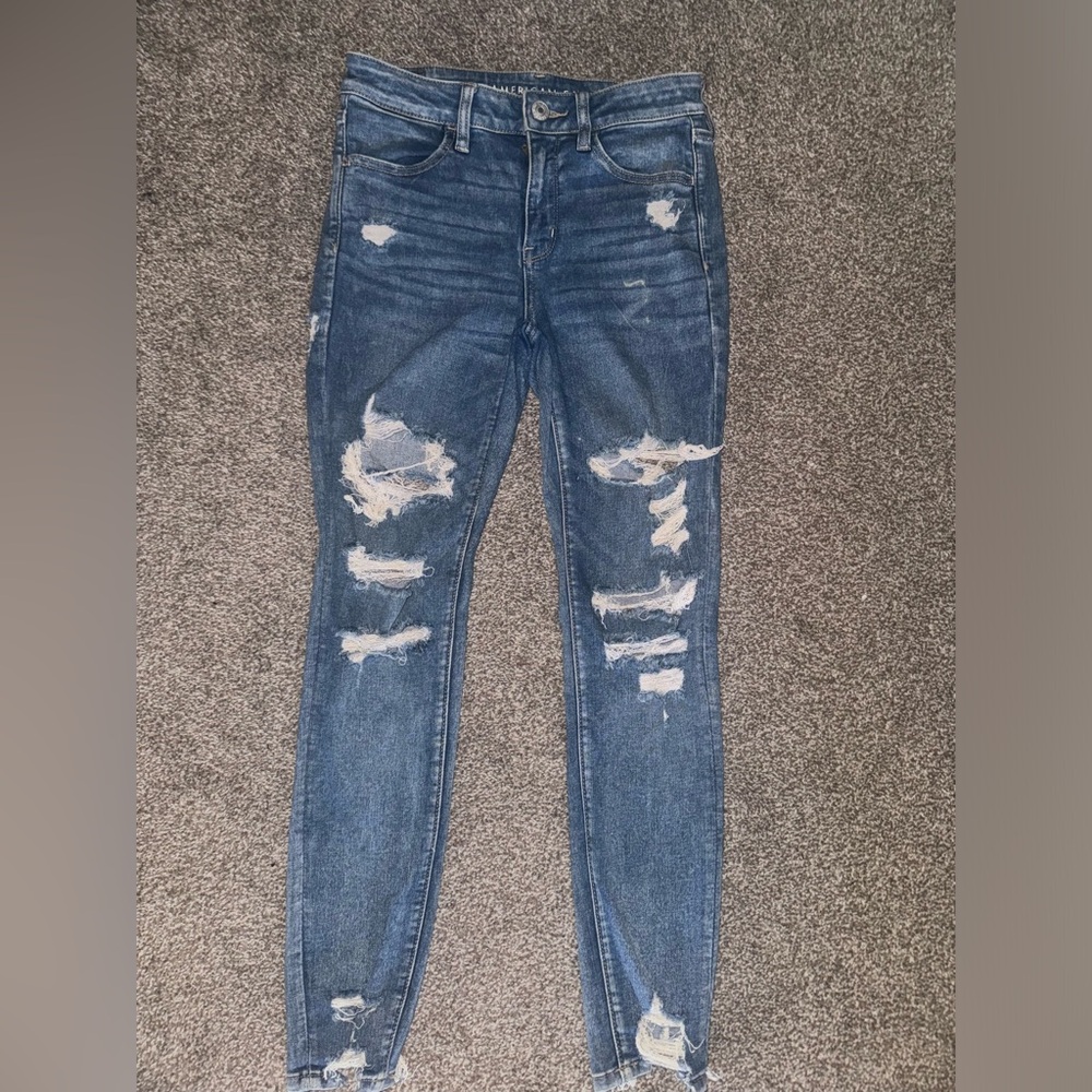 American Eagle Outfitters Women's Ripped Skinny Jeans in Blue